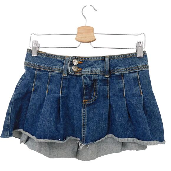 Vintage Forever 21 Blue Pleated Denim Micro Mini Skirt Size Medium‎ 2000s - Picture 1 of 5